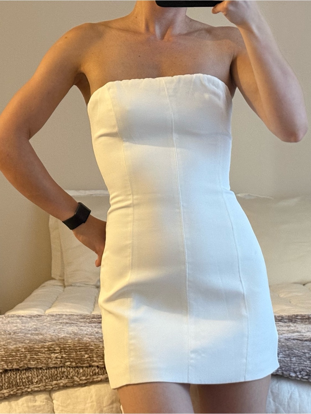 Meshki White Strapless Bodycon Mini Dress